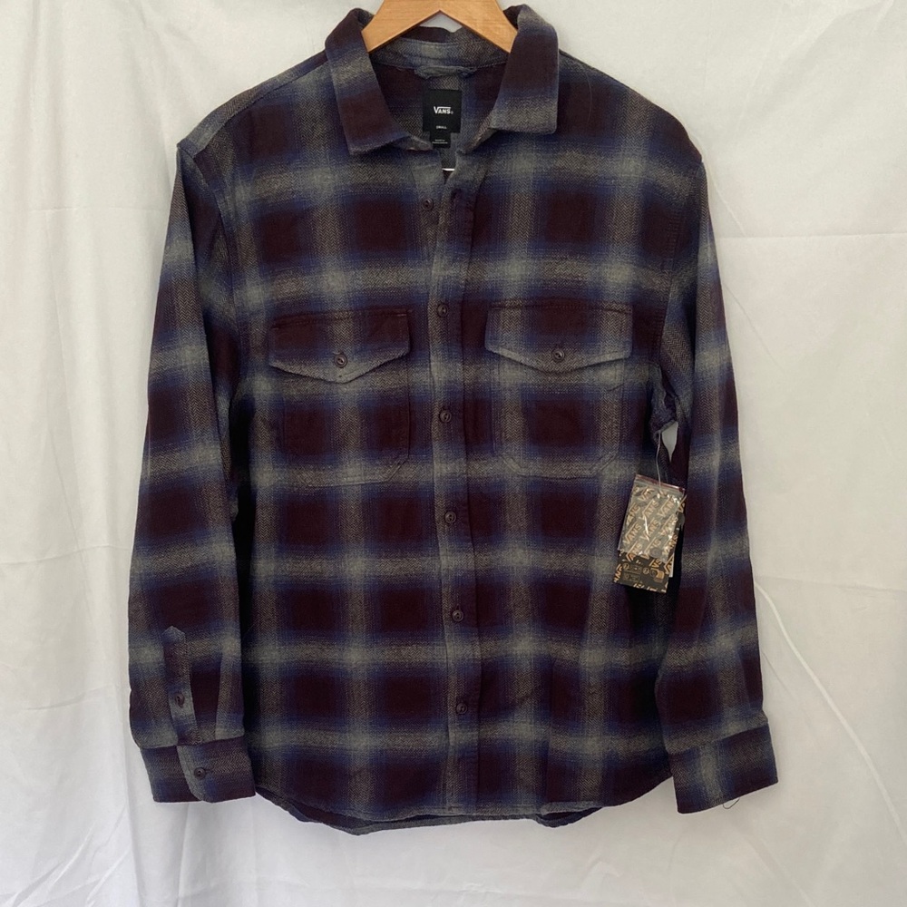Vans Men's Casual Plaid Shirt in Blue and Black